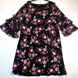 Roz & Ali Black Floral Midi Dress with Pink & White Blooms
